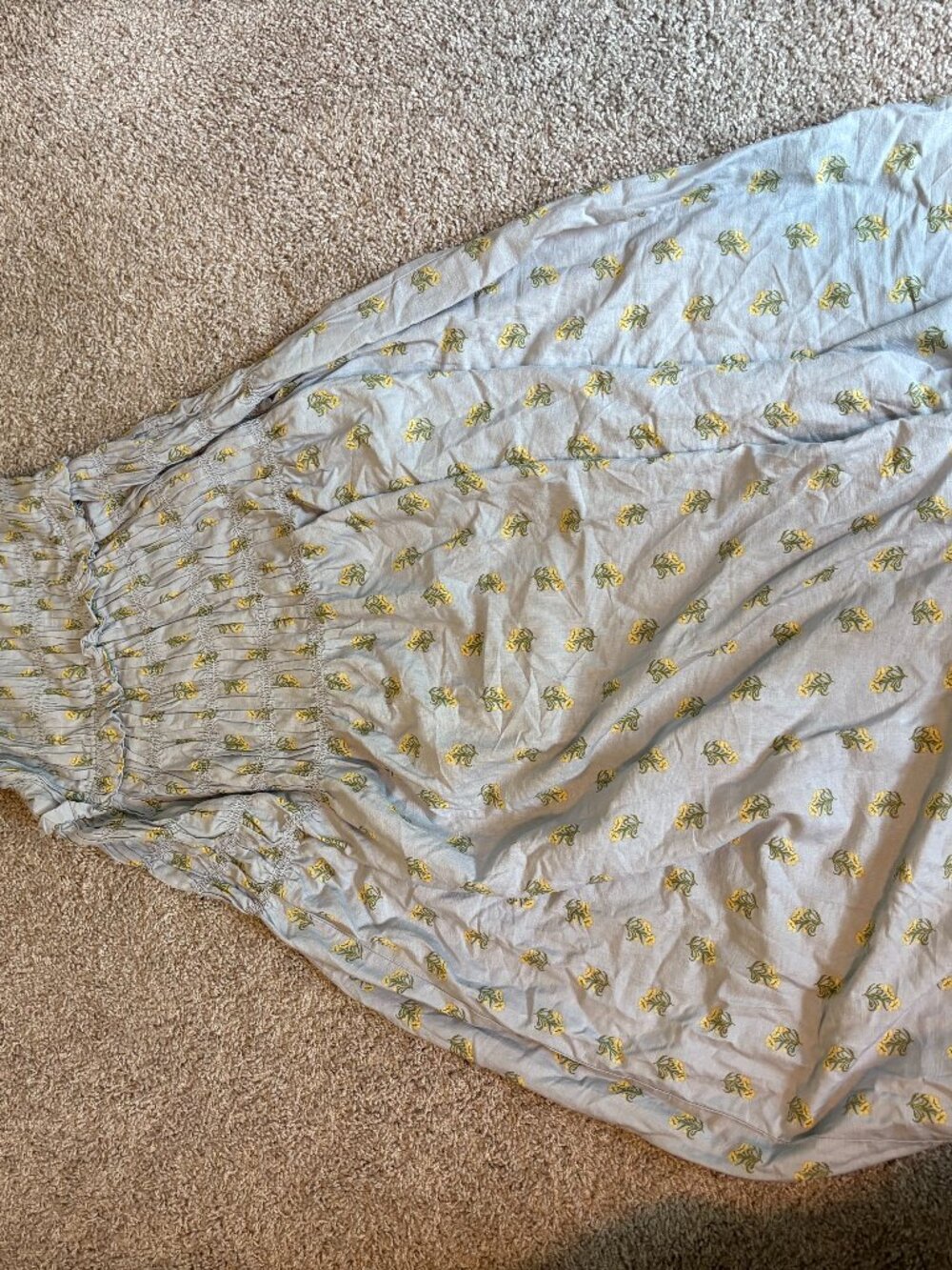 Floral Smocked Bodice Midi Dress Blue Yellow Size S New With Tags
